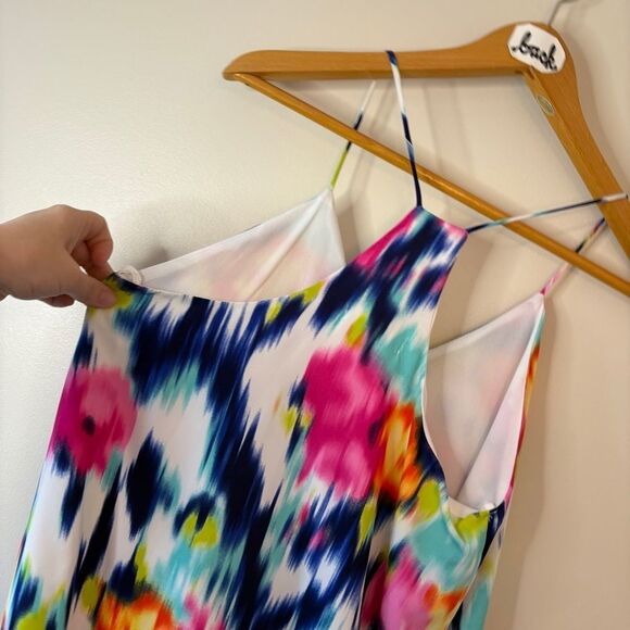 Karlie Multicolor Bright Abstract Floral Vibrant Spaghetti Dress Women's S Pink - Picture 7 of 9